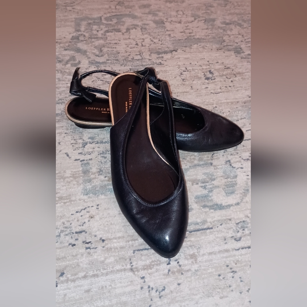 Loeffler Randall Leather Navy Sling Back Flats Size 8.5